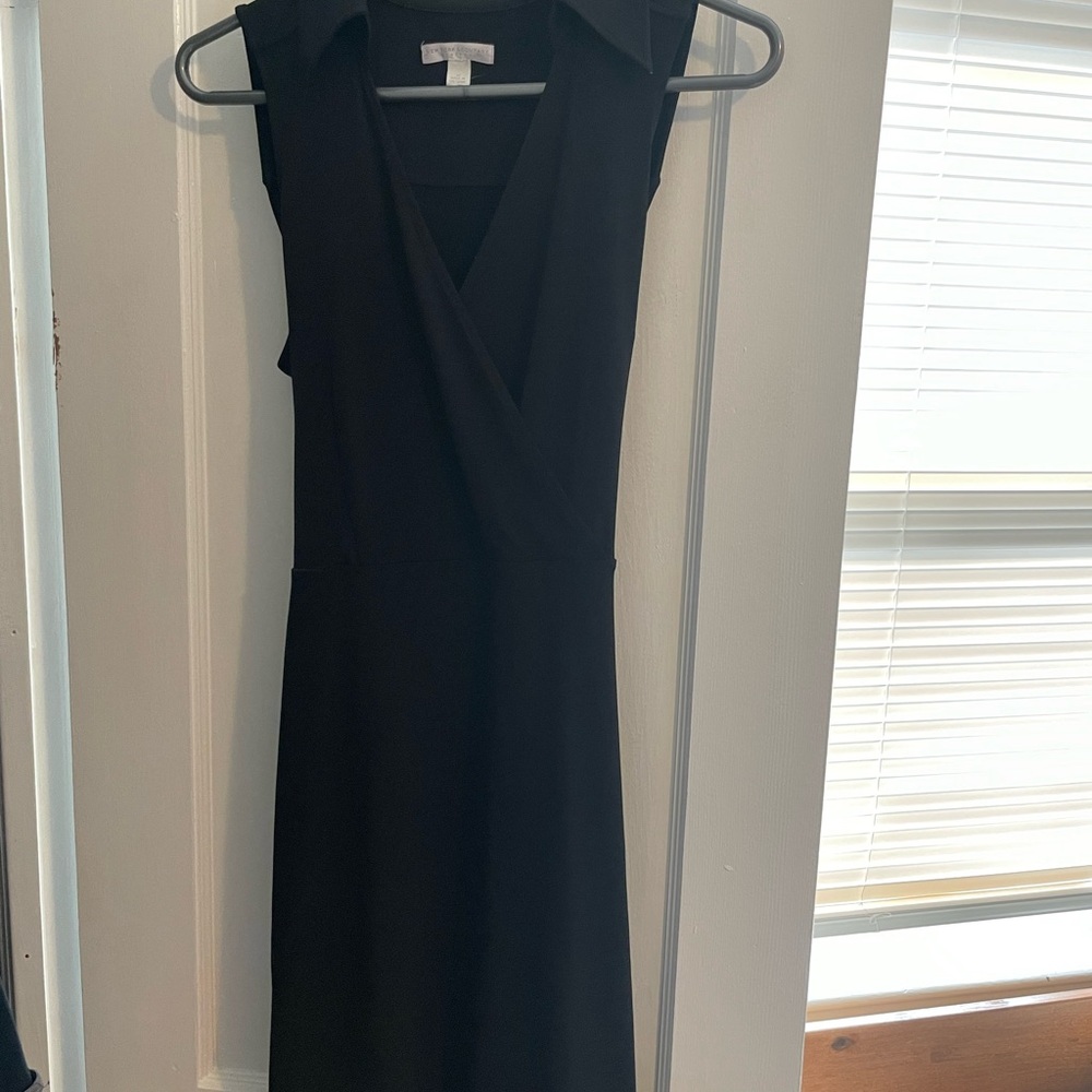 New York & Company Black Sheath Midi Dress V-neck Sleeveless